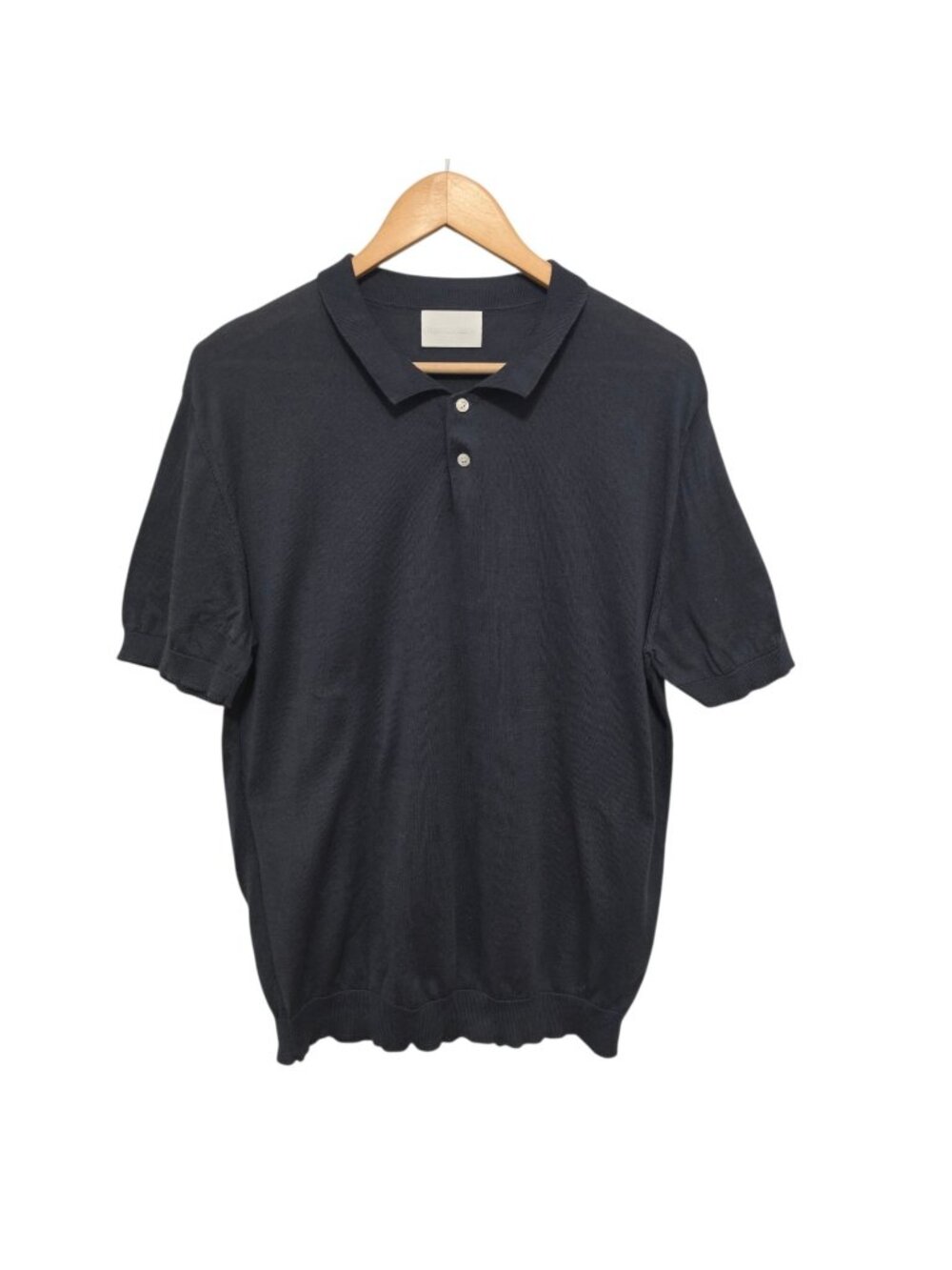 Handvaerk Black Cotton Knit Polo Shirt Mens L Large Quiet Luxury Minimalist